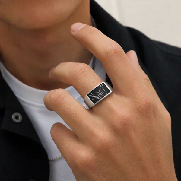 architectural ring with structure,clean lines and sharp angles